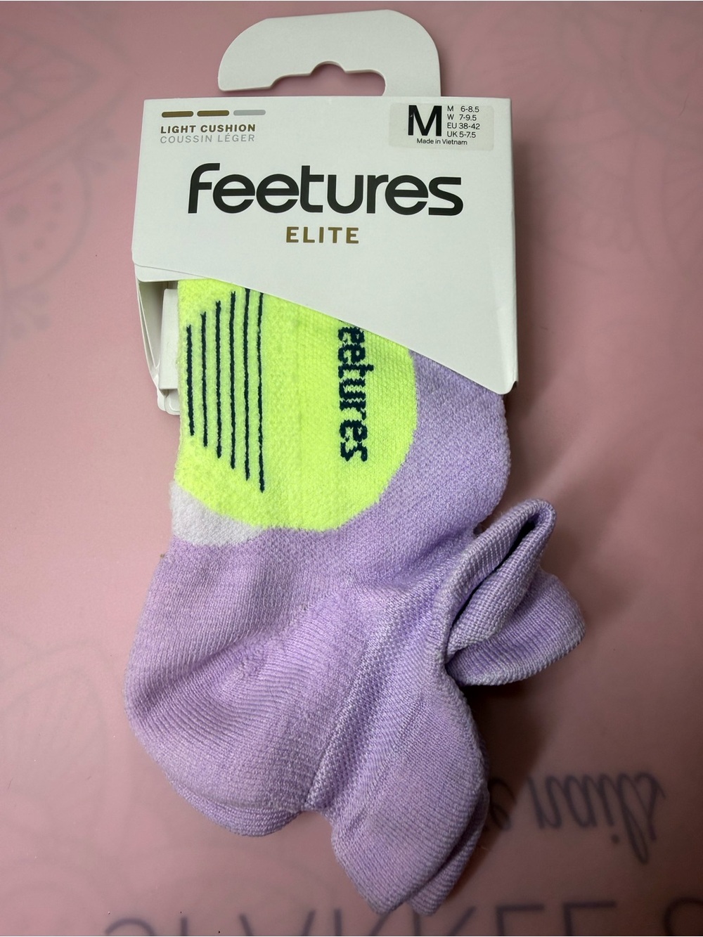Feetures Elite Women’s Lilac Athletic Low-Cut Socks with Lime Green Accent